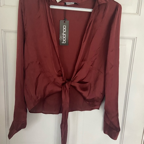 satin tie front top - Picture 2 of 2